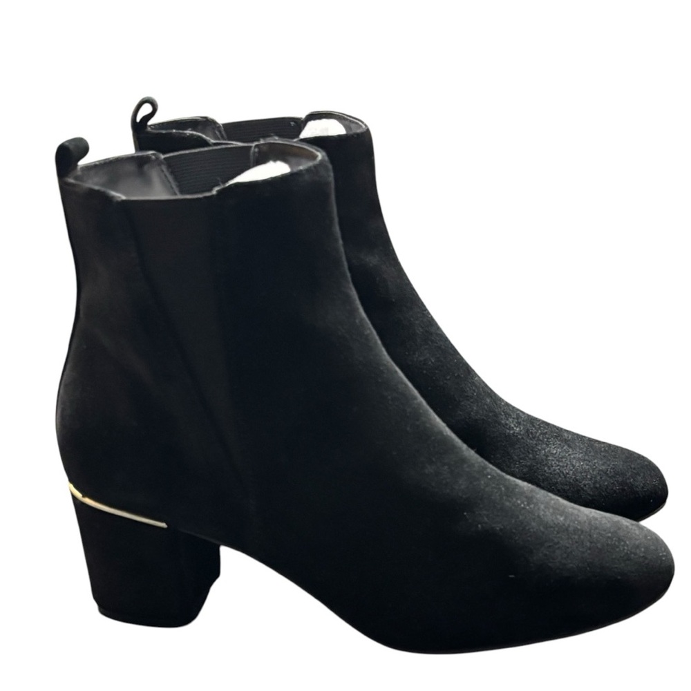 ALFANI Womens Black Stretch Almond Toe Block Heel Leather Booties NIB - SZ 8.5